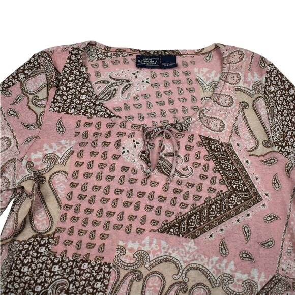 Y2K vintage paisley patchwork pink/brown blouse shirt top Junior's fit large - Picture 3 of 9